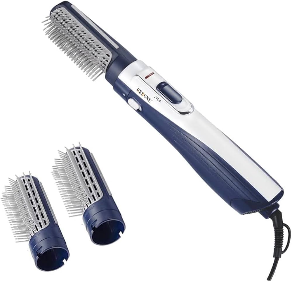 REBUNE RE-2025-2 Blue 1200W Hot Air Styler 3-in-1 – One Step Hair Dryer, Straightener & Curler Brush with Negative Ion Technology - BEAUTINA