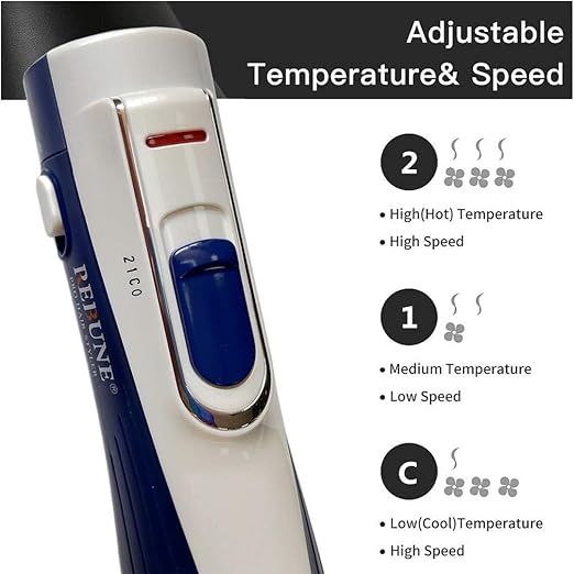 REBUNE RE-2025-2 Blue 1200W Hot Air Styler 3-in-1 – One Step Hair Dryer, Straightener & Curler Brush with Negative Ion Technology - BEAUTINA