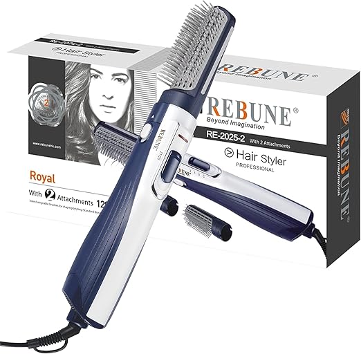 REBUNE RE-2025-2 Blue 1200W Hot Air Styler 3-in-1 – One Step Hair Dryer, Straightener & Curler Brush with Negative Ion Technology - BEAUTINA
