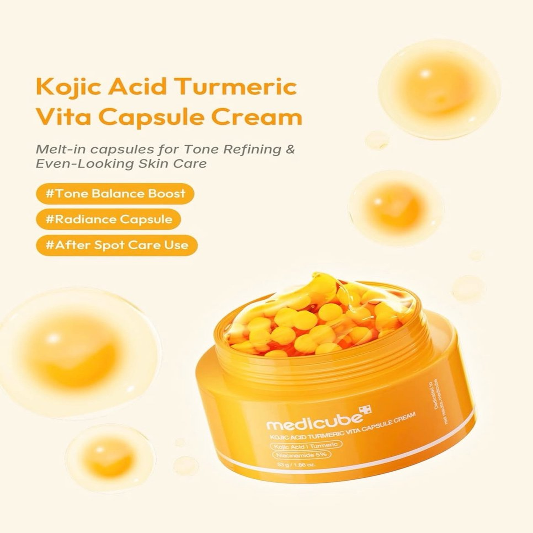 Kojic Acid Turmeric Vita Capsule Cream – Brightening Moisturizer for Dark Spots & Glass Skin - BEAUTINA