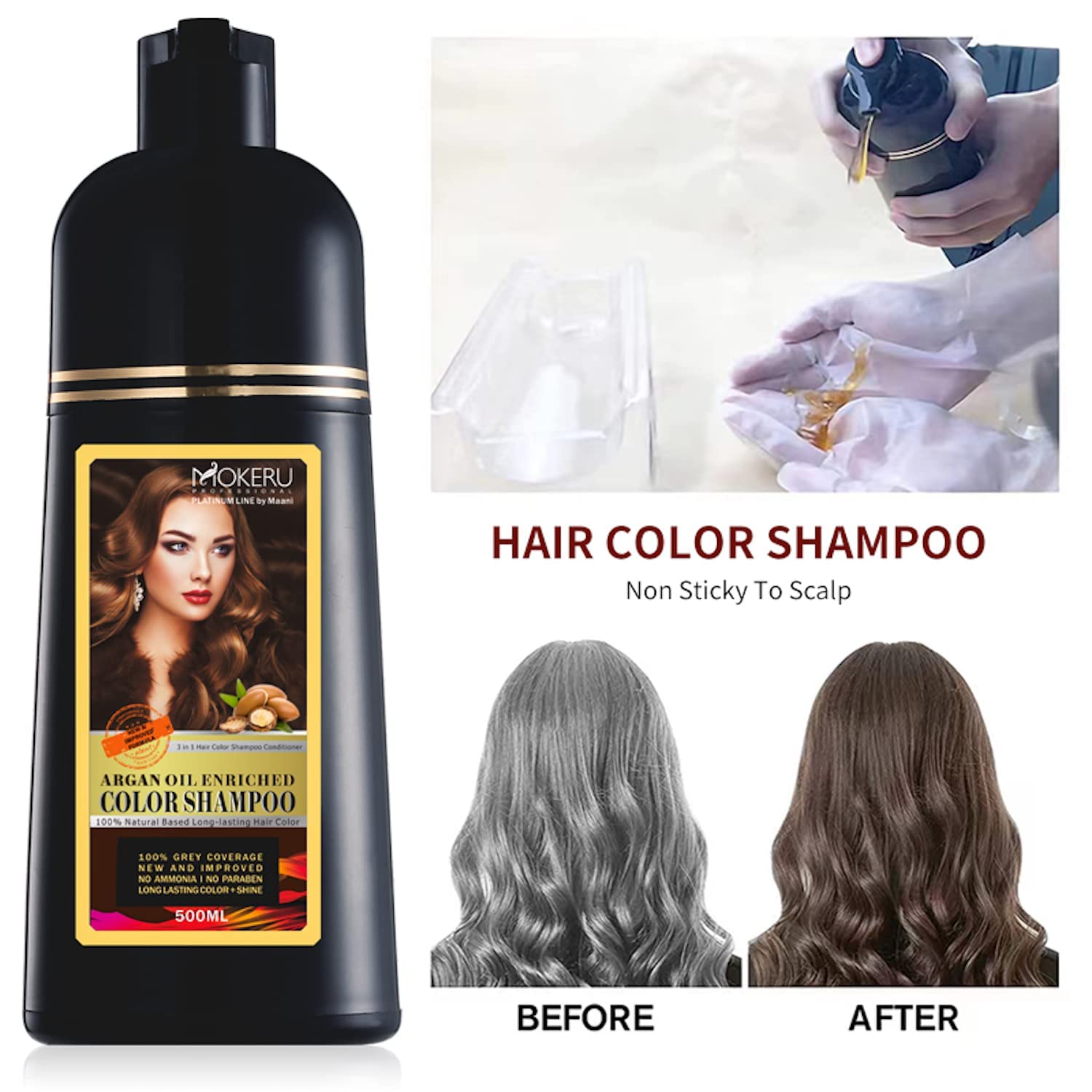 Mokeru Hair Color Shampoo Dark Brown 500 ml - BEAUTINA