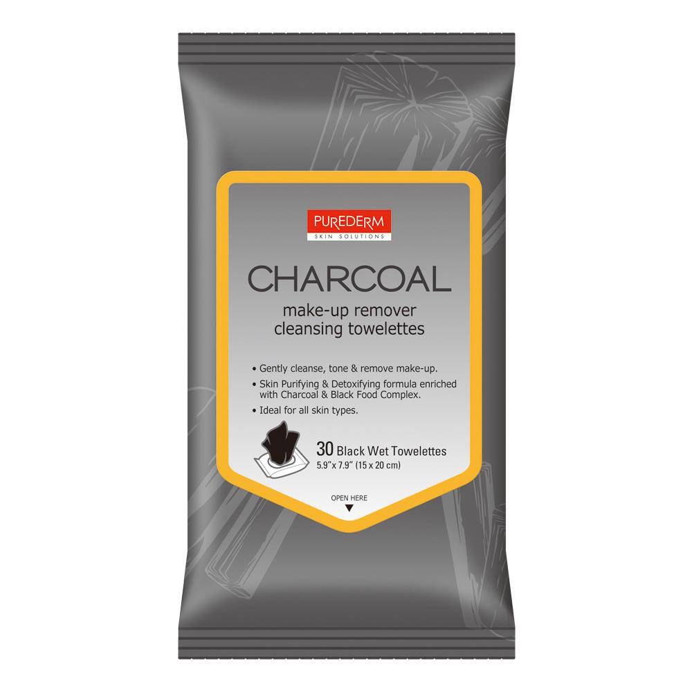 Purederm charcoal make-up remover 30 wipes - BEAUTINA