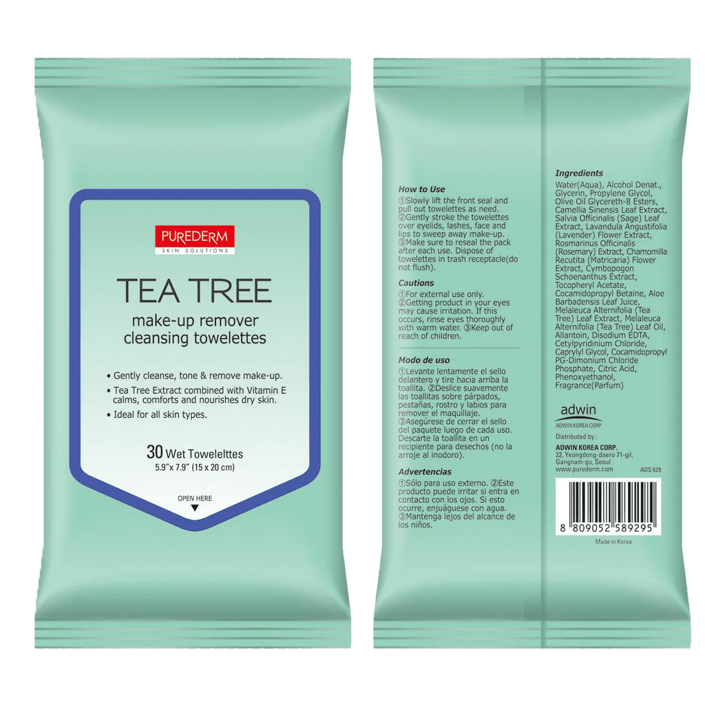 Purederm make-up remover with green tea 30 wipes - BEAUTINA